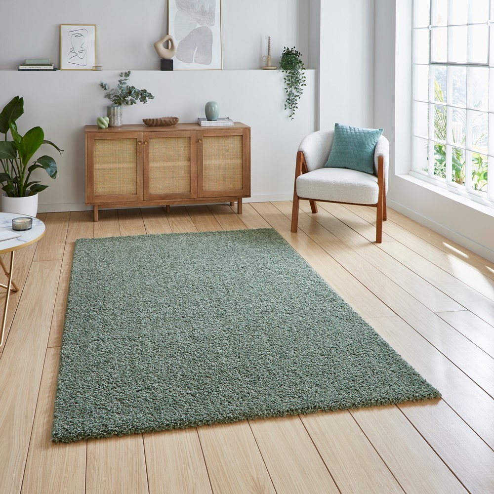 Bali 950 Modern Washable Plain Shaggy Rugs in Green